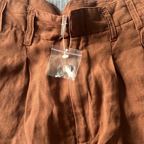 FREE PEOPLE Calla Linen Trouser Short Spiced Pecan Size 6 New with Tag - Picture 5 of 8